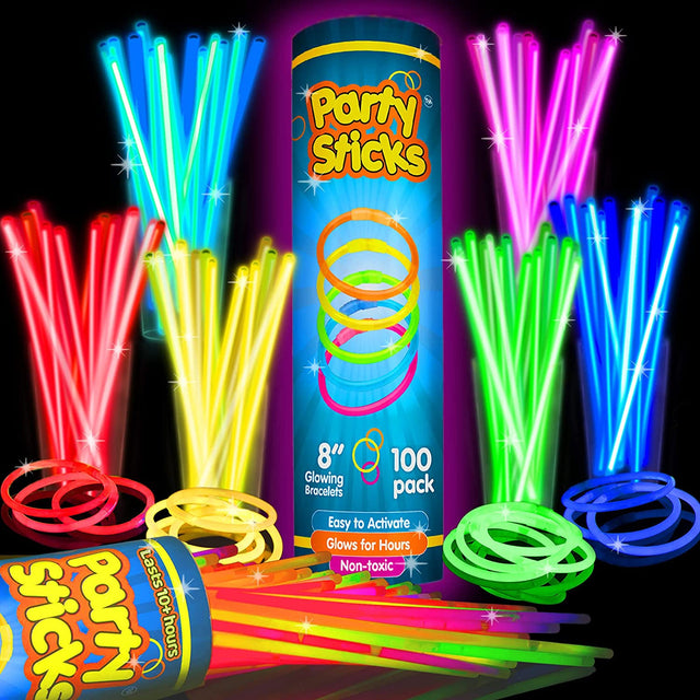 Glow Sticks Halloween Party Supplies 100Pk - 8 Inch Glow in the Dark Light up Sticks Party Favors, Glow Party Decorations, Neon Party Glow Necklaces and Glow Bracelets with Connectors